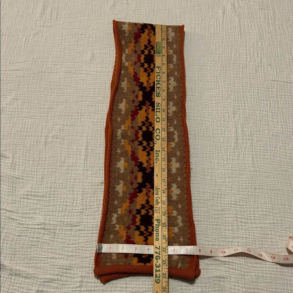 Echo Women’s Brown & Orange Knit Scarf 100% LambsWool Preppy Goblin Core Earthy - Picture 4 of 7